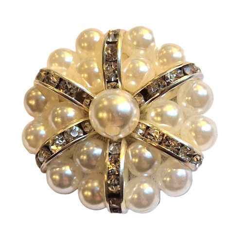 Knapp med perler og strass 30 mm