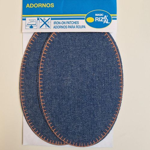 Reparasjonslapp denimlapp blå med oransje tråd