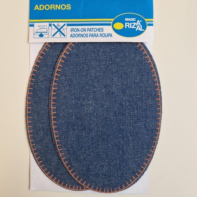 Hovedbilde Reparasjonslapp denimlapp blå med oransje tråd