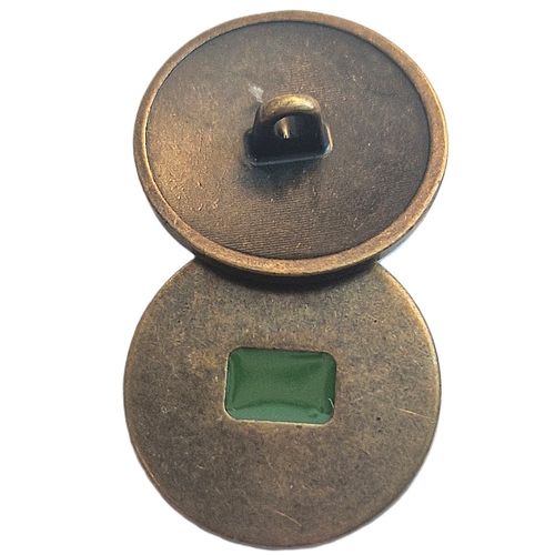 Metallknapp med øye antikk gull grønn 20 mm