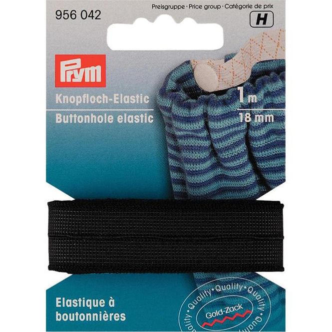 Hovedbilde Knappehullstrikk 18mm 1m  Sort