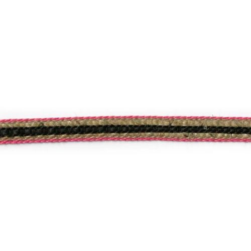Jute bånd med striper 9 mm rosa